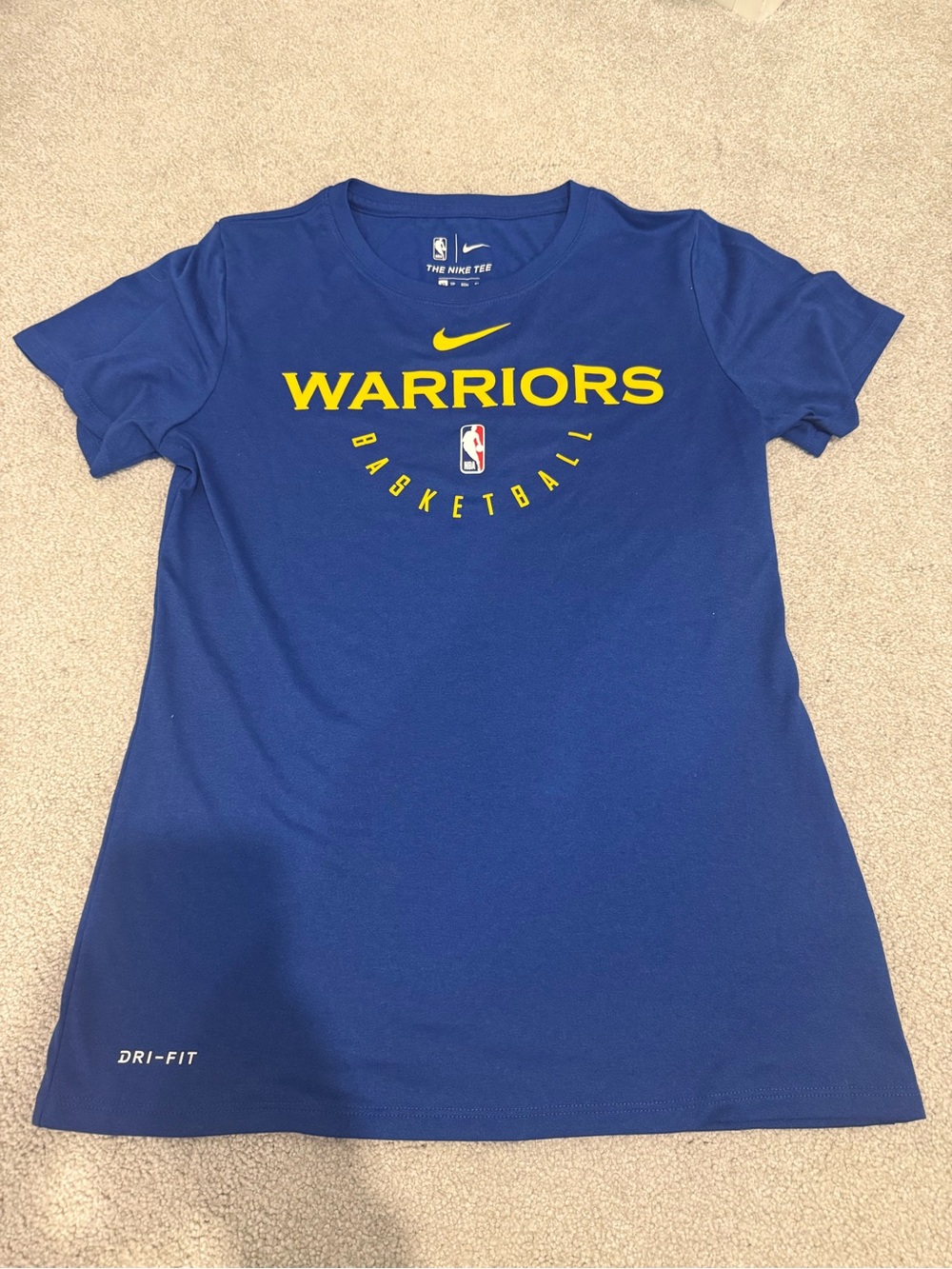 Nike Blue Warriors Yellow Logo Basketball Tee